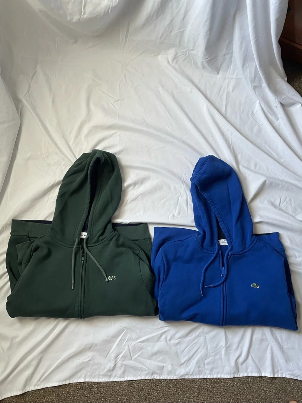 2 Lacoste Zipup Hoodies - Forest Green & Royal Blue